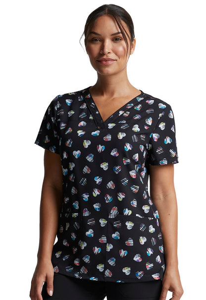 Heart Print Dickies EDS V Neck Scrub Top DK718 LVDT - Scrubs Select