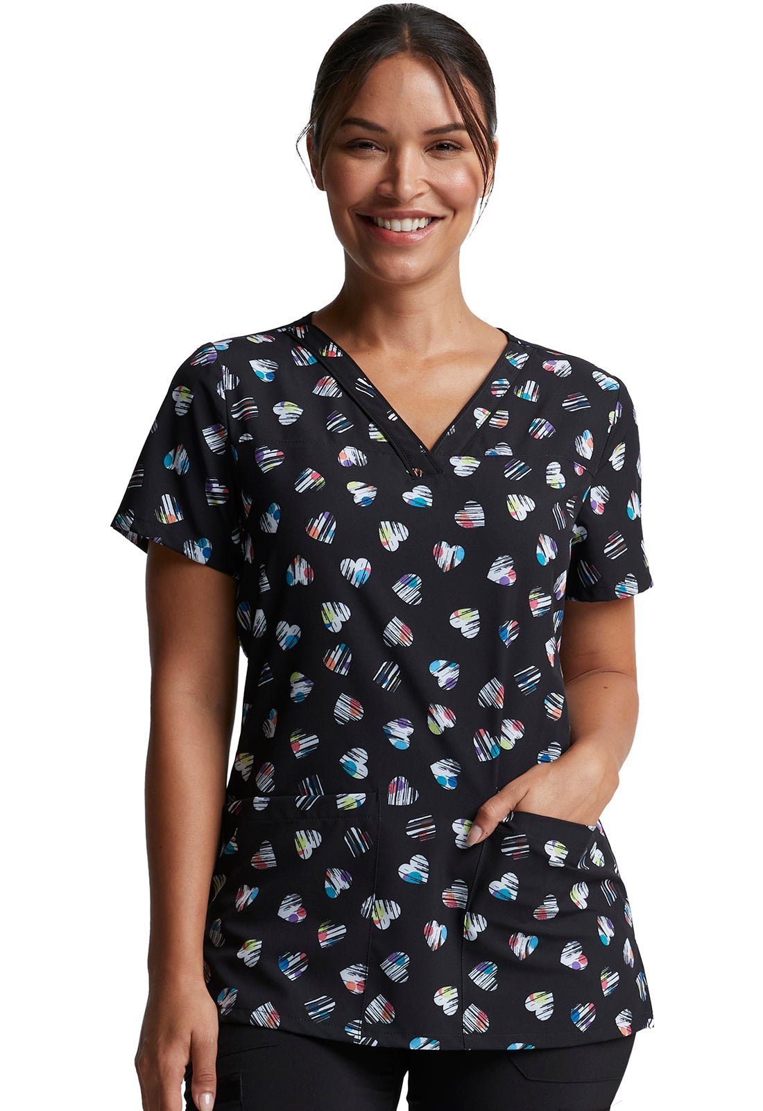 Heart Print Dickies EDS V Neck Scrub Top DK718 LVDT - Scrubs Select