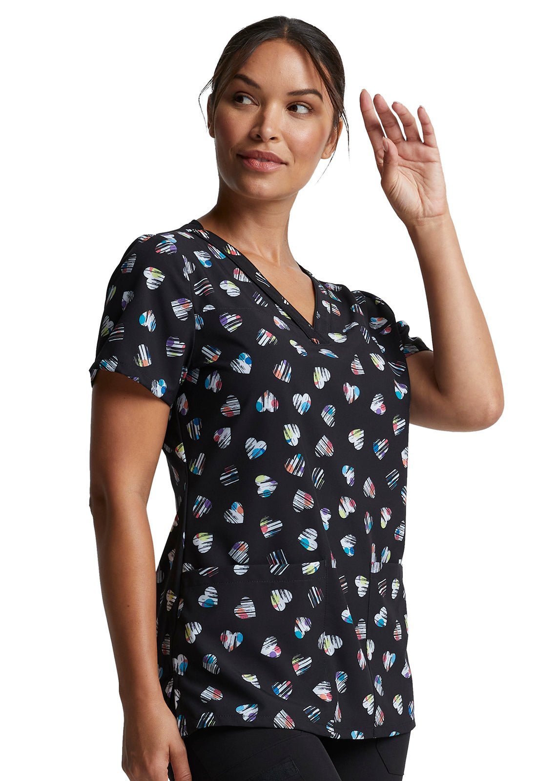 Heart Print Dickies EDS V Neck Scrub Top DK718 LVDT - Scrubs Select