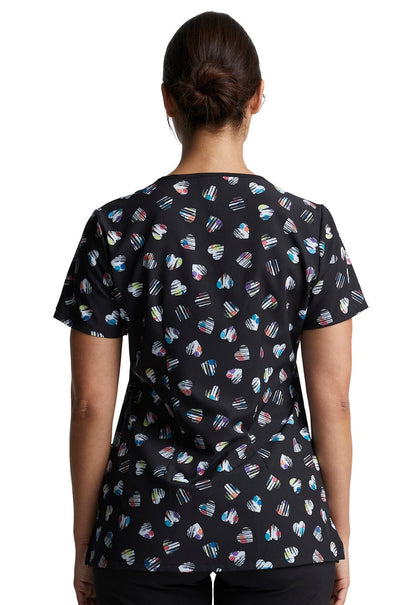Heart Print Dickies EDS V Neck Scrub Top DK718 LVDT - Scrubs Select