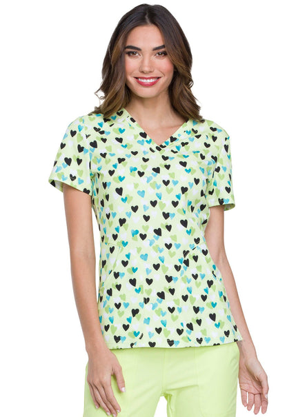 Heart Print ELLE V Neck Scrub Top EL616 HTKS - Scrubs Select