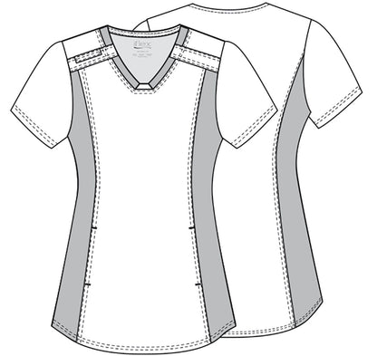 Hearts Cherokee iflex Print V Neck Knit Panel Scrub Top CK641 HOLN - Scrubs Select