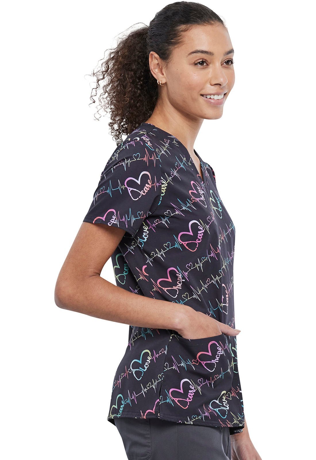 Hearts Cherokee Print V Neck Scrub Top CK671 STWB - Scrubs Select