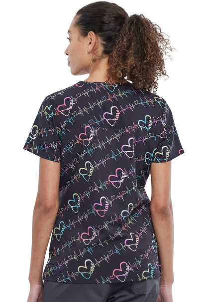Hearts Cherokee Print V Neck Scrub Top CK671 STWB - Scrubs Select