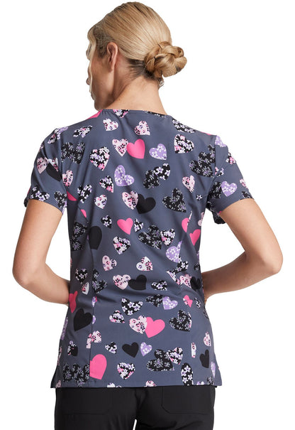 Hearts Floral Dickes Print V Neck Scrub Top DK616 LVBM - Scrubs Select