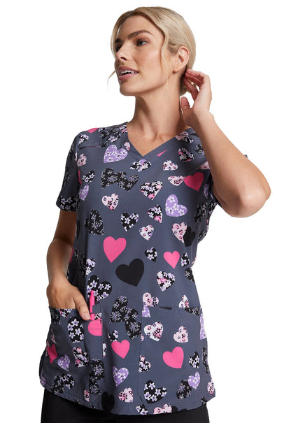 Hearts Floral Dickes Print V Neck Scrub Top DK616 LVBM - Scrubs Select