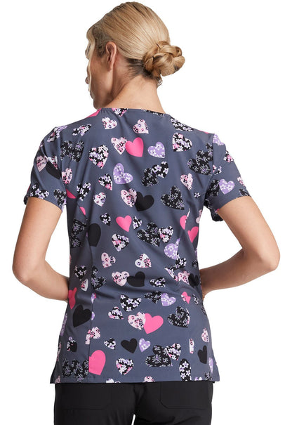 Hearts Floral Dickes Print V Neck Scrub Top DK616 LVBM - Scrubs Select