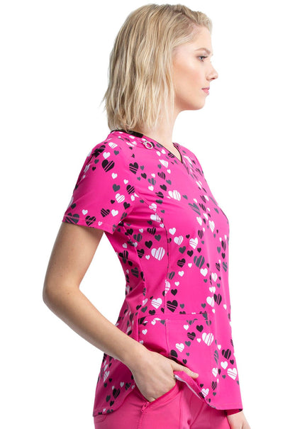 Hearts Print Cherokee Infinity V Neck Scrub Top CK634 HERA - Scrubs Select