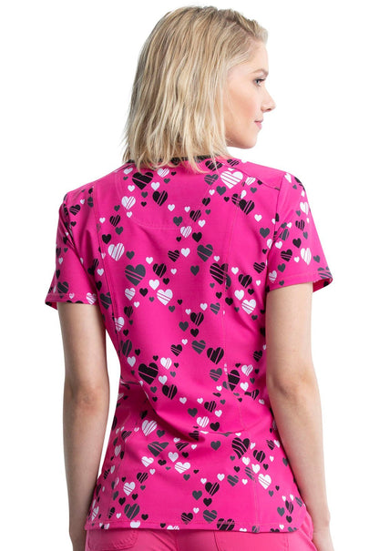 Hearts Print Cherokee Infinity V Neck Scrub Top CK634 HERA - Scrubs Select