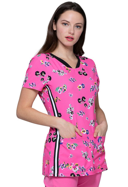 HeartSoul Floral Print V Neck Scrub Top HS721 FLWI - Scrubs Select
