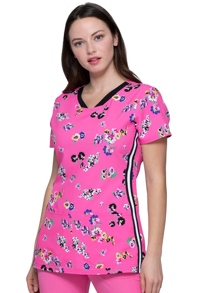 HeartSoul Floral Print V Neck Scrub Top HS721 FLWI - Scrubs Select