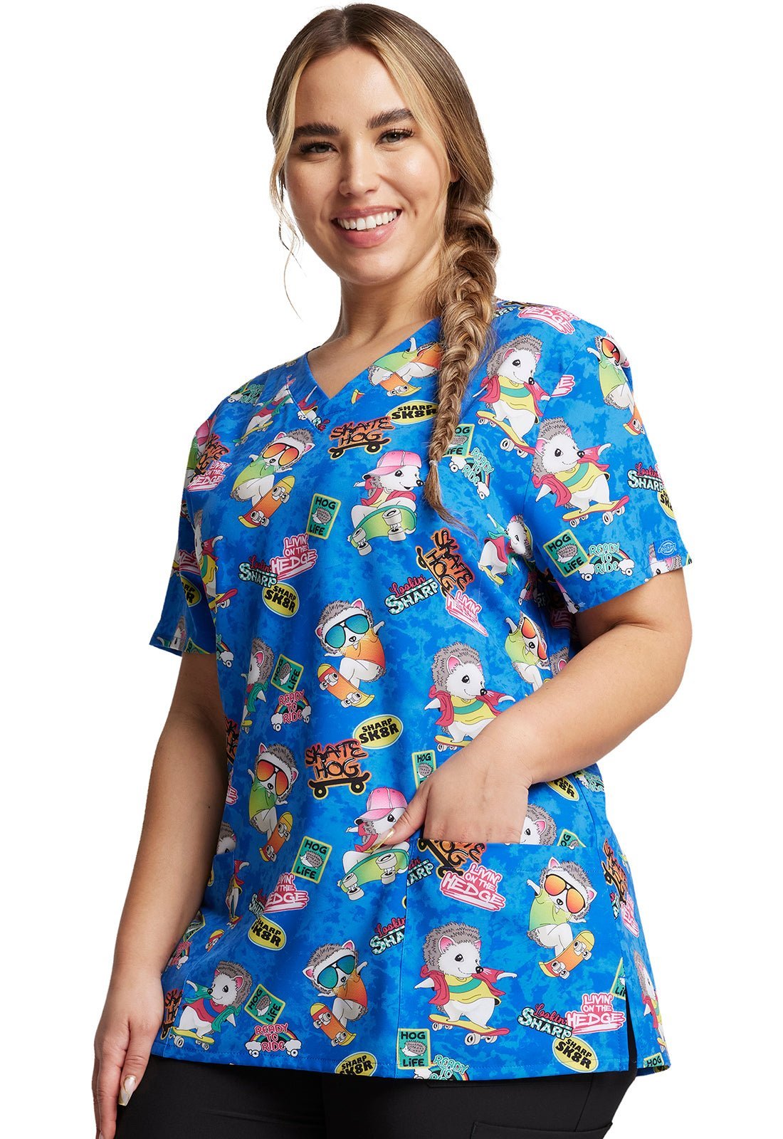 Hedge Hog Dickies Print EDS V Neck Scrub Top DK717 LOTH - Scrubs Select