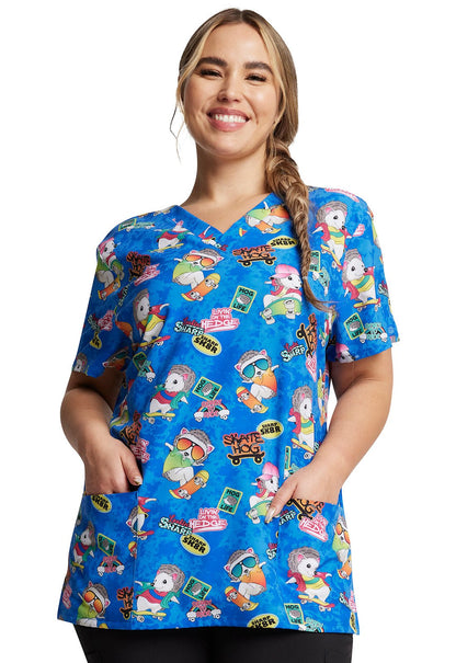 Hedge Hog Dickies Print EDS V Neck Scrub Top DK717 LOTH - Scrubs Select