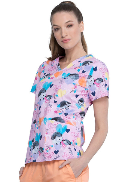 Hedgehog Cherokee Print V Neck Scrub Top CK651 HEKS - Scrubs Select