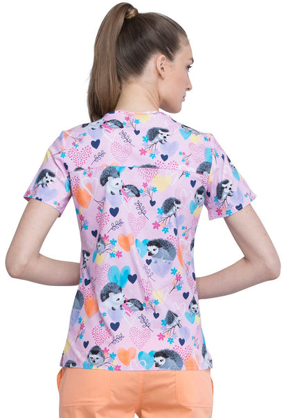 Hedgehog Print V Neck Scrub Top CK651 HEKS - Scrubs Select