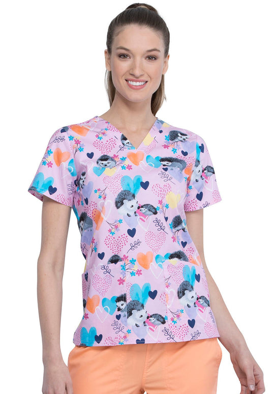 Hedgehog Print V Neck Scrub Top CK651 HEKS - Scrubs Select