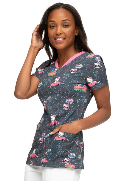 Hello Kitty Heartsoul Print Licensed V Neck Scrub Top HS714 HKIV - Scrubs Select