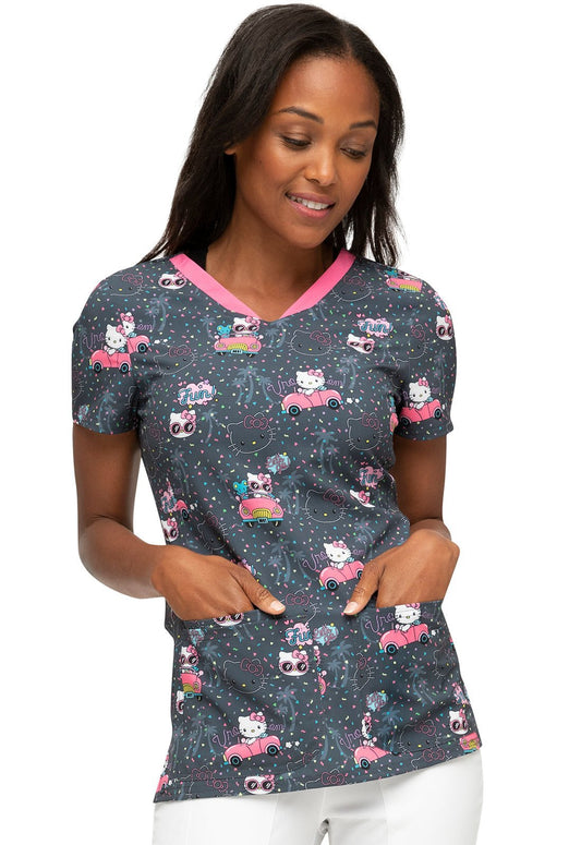 Hello Kitty Heartsoul Print Licensed V Neck Scrub Top HS714 HKIV - Scrubs Select