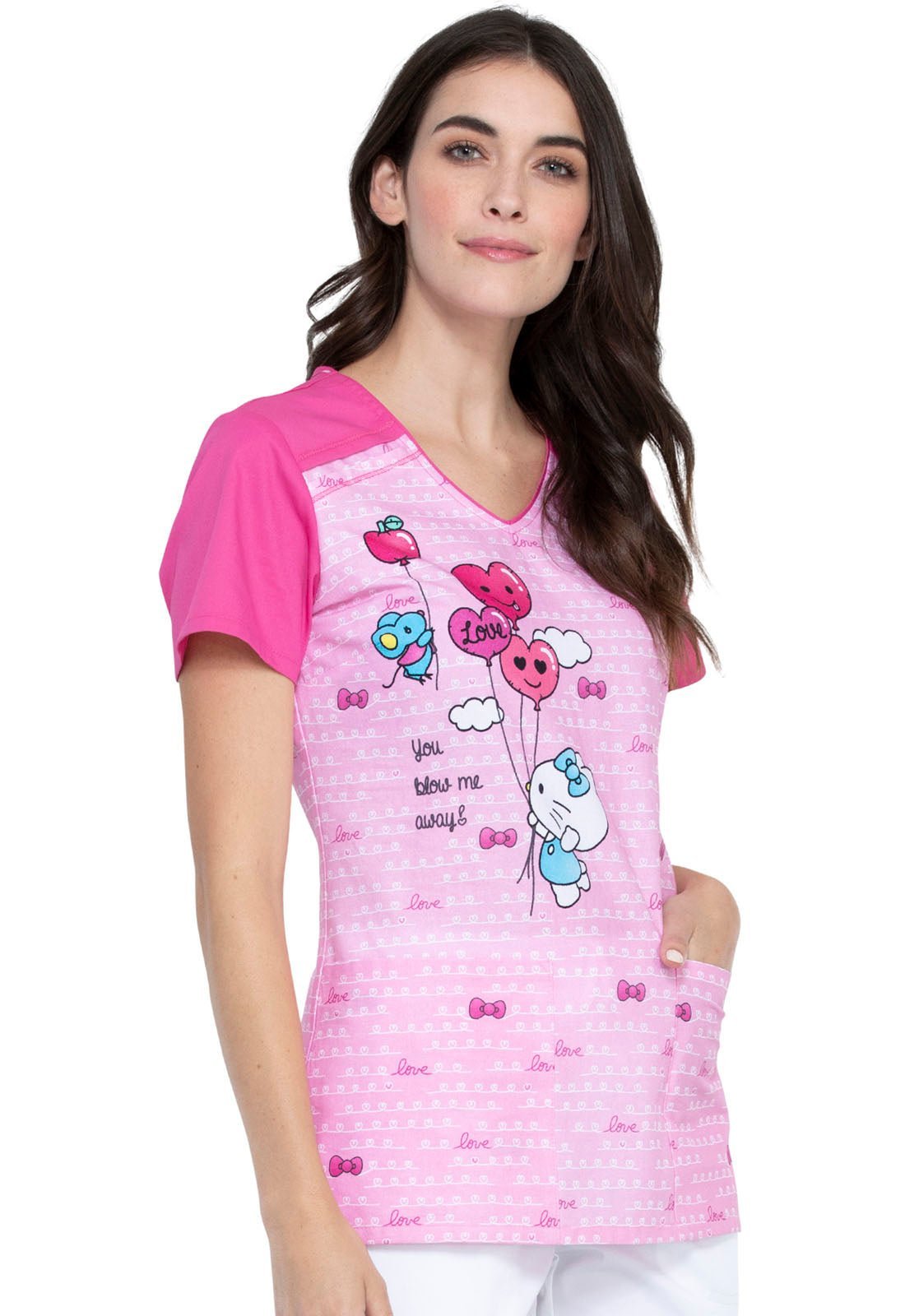 Hello Kitty Tooniforms Licensed Sanrio V Neck Scrub Top TF645 HKNT - Scrubs Select