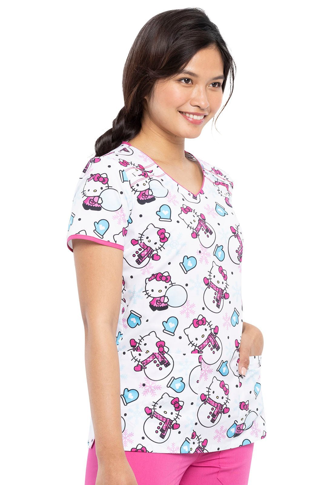 Hello Kitty Tooniforms Licensed Sanrio V Neck Scrub Top TF686 HKMIC - Scrubs Select