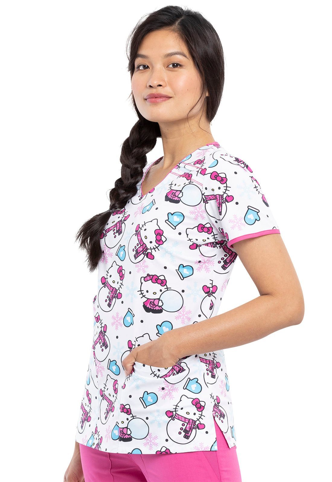Hello Kitty Tooniforms Licensed Sanrio V Neck Scrub Top TF686 HKMIC - Scrubs Select