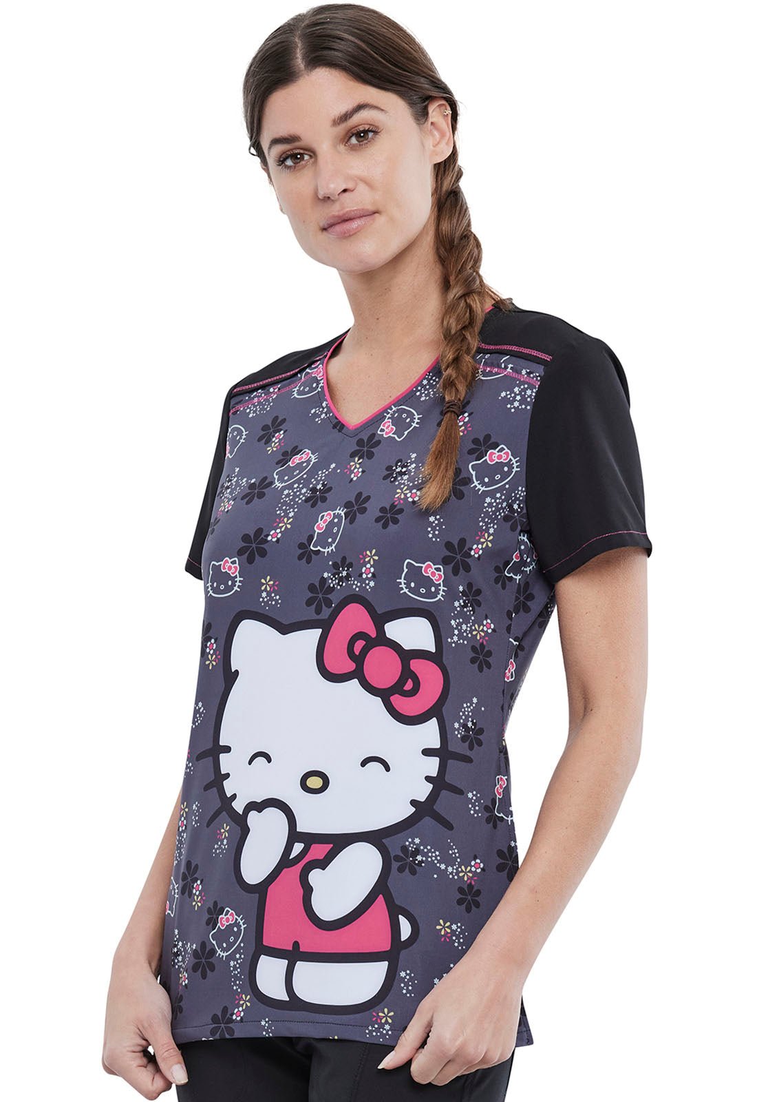 Hello Kitty Tooniforms Licensed Sanrio V Neck Scrub Top TF745 HKSS - Scrubs Select
