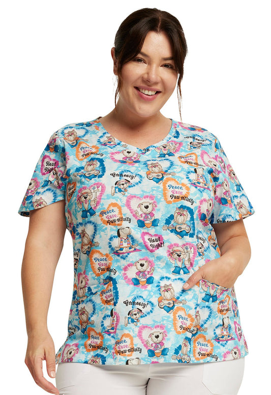 Hippie Hounds Dickies Dog Print V Neck Scrub Top DK721 HPHD - Scrubs Select