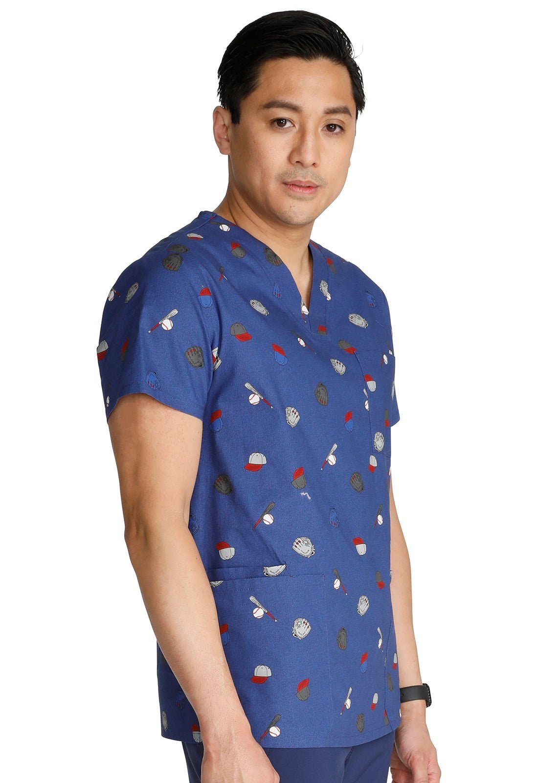 Home Run Cherokee Baseball Print Unisex V Neck Scrub Top CK691 HORN - Scrubs Select
