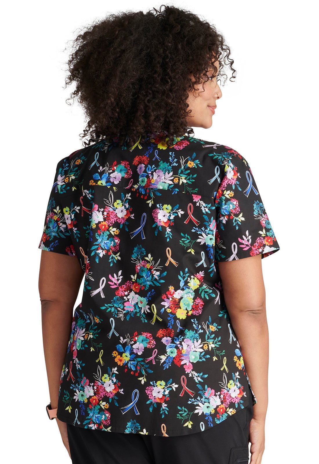 Hopeful Bouquets Cherokee All Awareness Print V Neck Scrub Top CK652 HPBQ - Scrubs Select