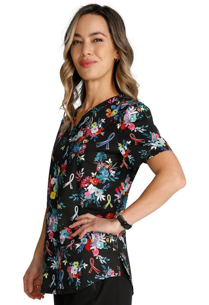 Hopeful Bouquets Cherokee All Awareness Print V Neck Scrub Top CK652 HPBQ - Scrubs Select
