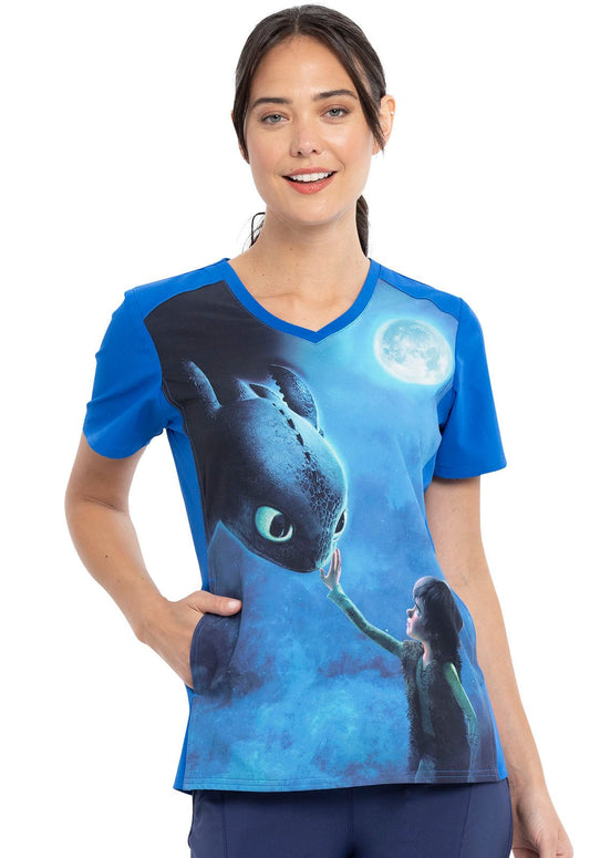 How To Train Your Dragon Tooniforms Licensed Dreamworks V Neck Scrub Top TF637 DRHG - Scrubs Select