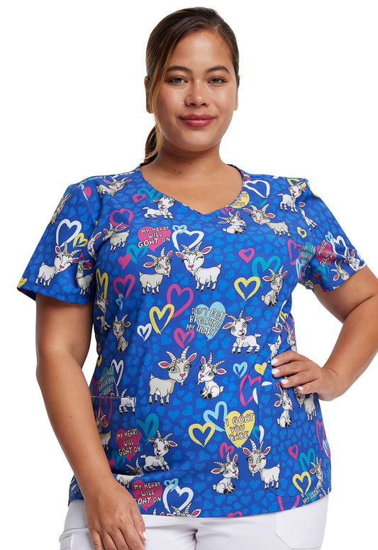 I Goat You Babe Dickies EDS Print V Neck Scrub Top DK852 IGYB - Scrubs Select