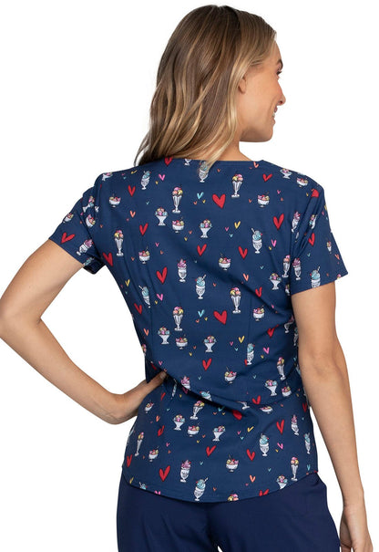 Ice Cream Print Sweetheart Neck Scrub Top HS616 HESG - Scrubs Select