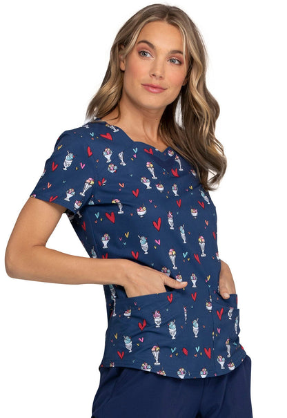 Ice Cream Print Sweetheart Neck Scrub Top HS616 HESG - Scrubs Select