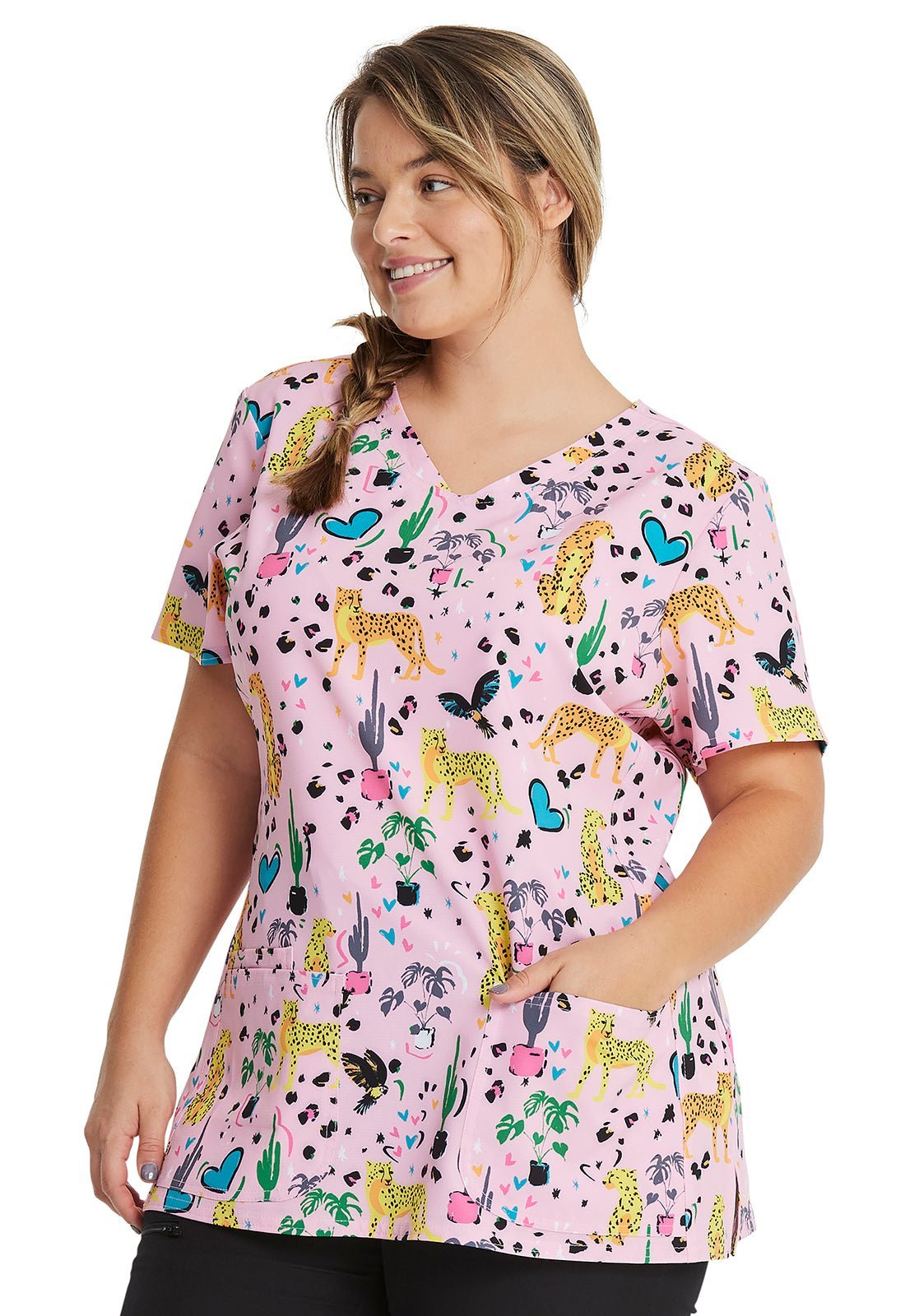 Jungle Of Love HeartSoul Animal Print V Neck Scrub Top HS614 JULV - Scrubs Select
