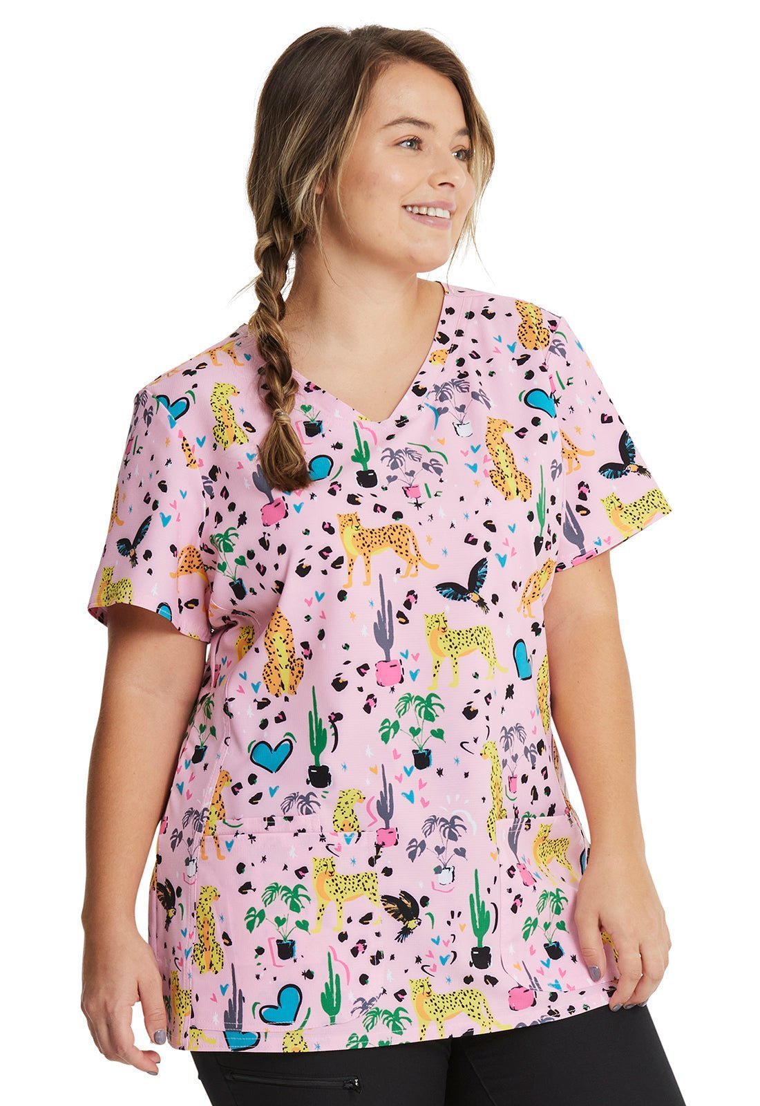 Jungle Of Love HeartSoul Animal Print V Neck Scrub Top HS614 JULV - Scrubs Select