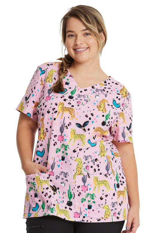 Jungle Of Love HeartSoul Animal Print V Neck Scrub Top HS614 JULV - Scrubs Select
