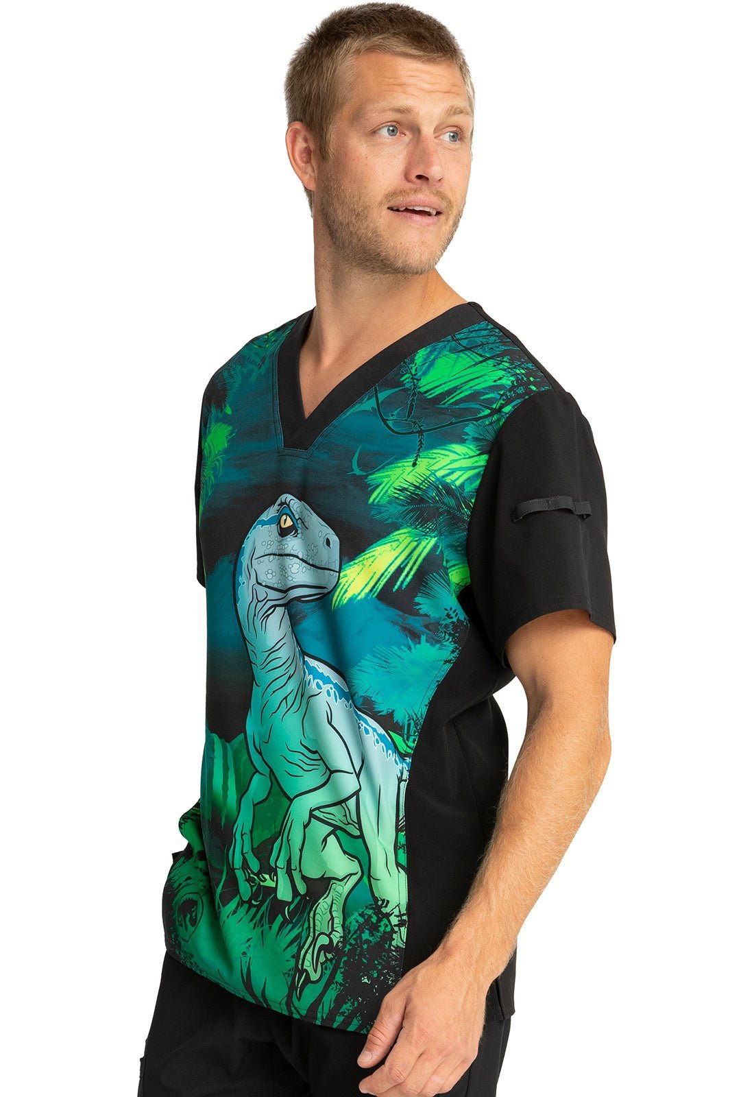 Jurassic World Tooniforms Licensed Men's V Neck Scrub Top TF708 JWUG - Scrubs Select