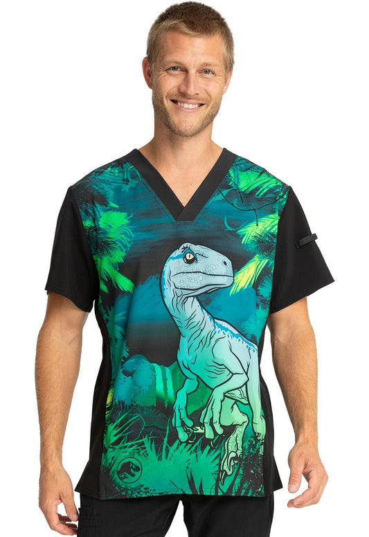 Jurassic World Tooniforms Licensed Men's V Neck Scrub Top TF708 JWUG - Scrubs Select
