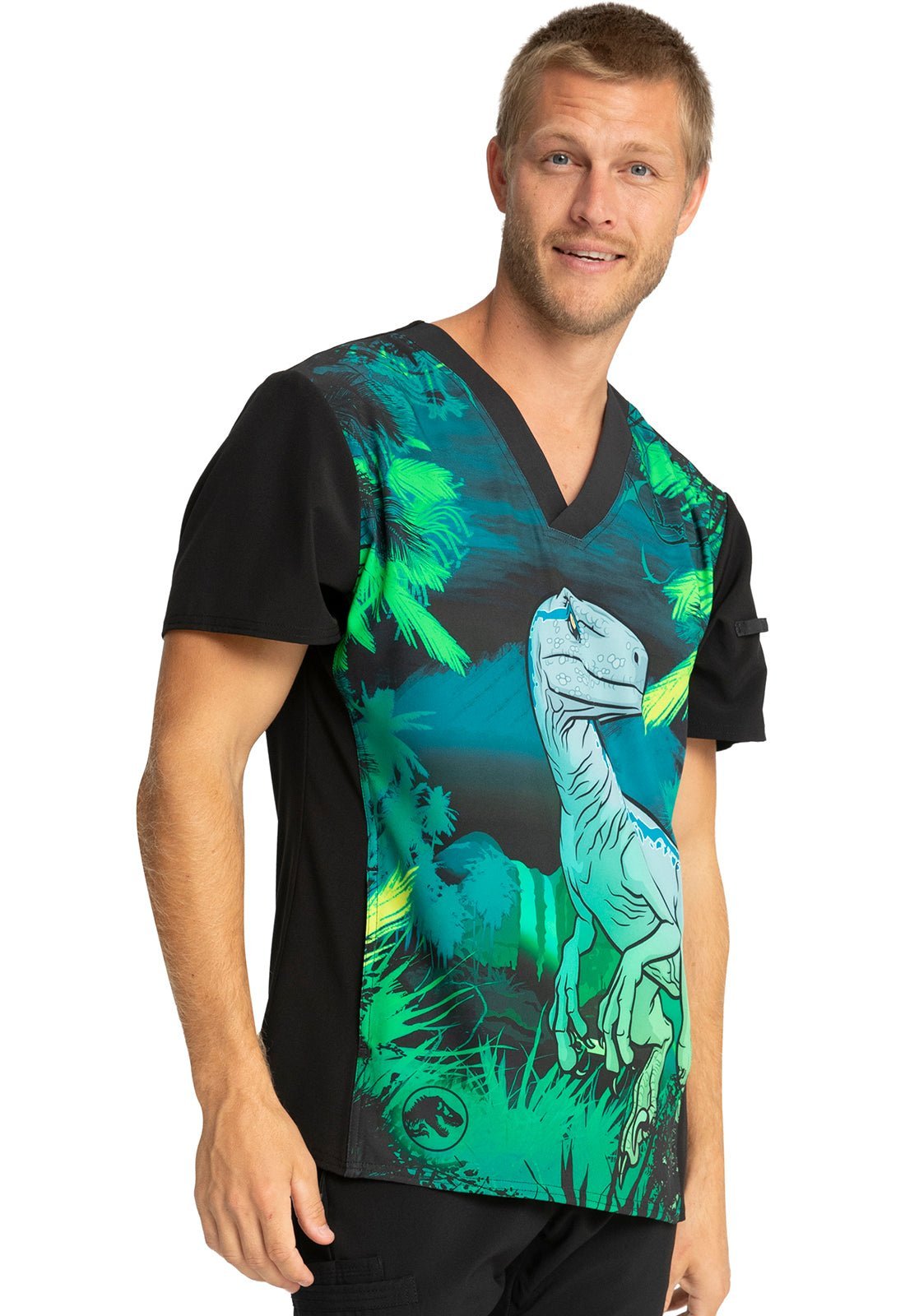 Jurassic World Tooniforms Licensed Men's V Neck Scrub Top TF708 JWUG - Scrubs Select