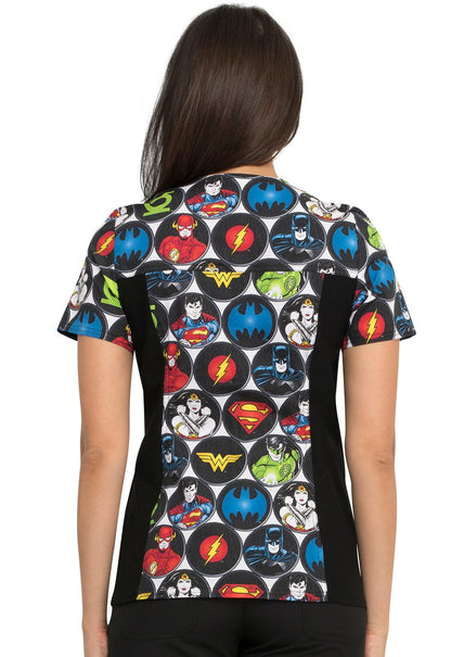 Justice League Tooniforms Licensed DC V Neck Scrub Top TF648 DMOM - Scrubs Select