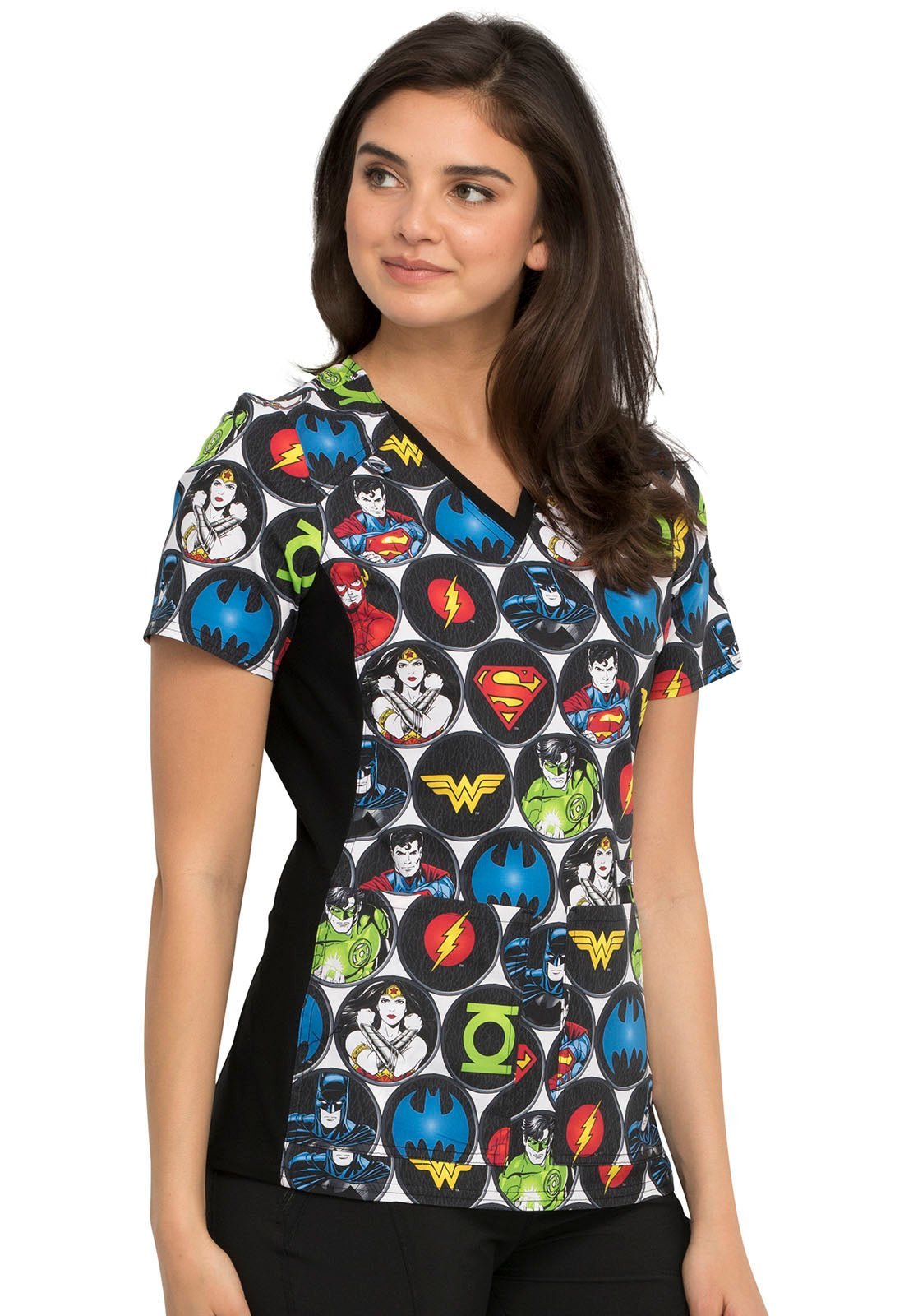 Justice League Tooniforms Licensed DC V Neck Scrub Top TF648 DMOM - Scrubs Select