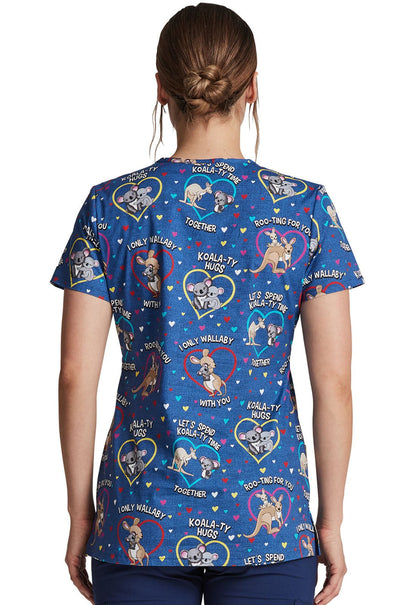 Kangaroo Wallaby Print Dickies EDS V Neck Scrub Top DK704 RTFU - Scrubs Select