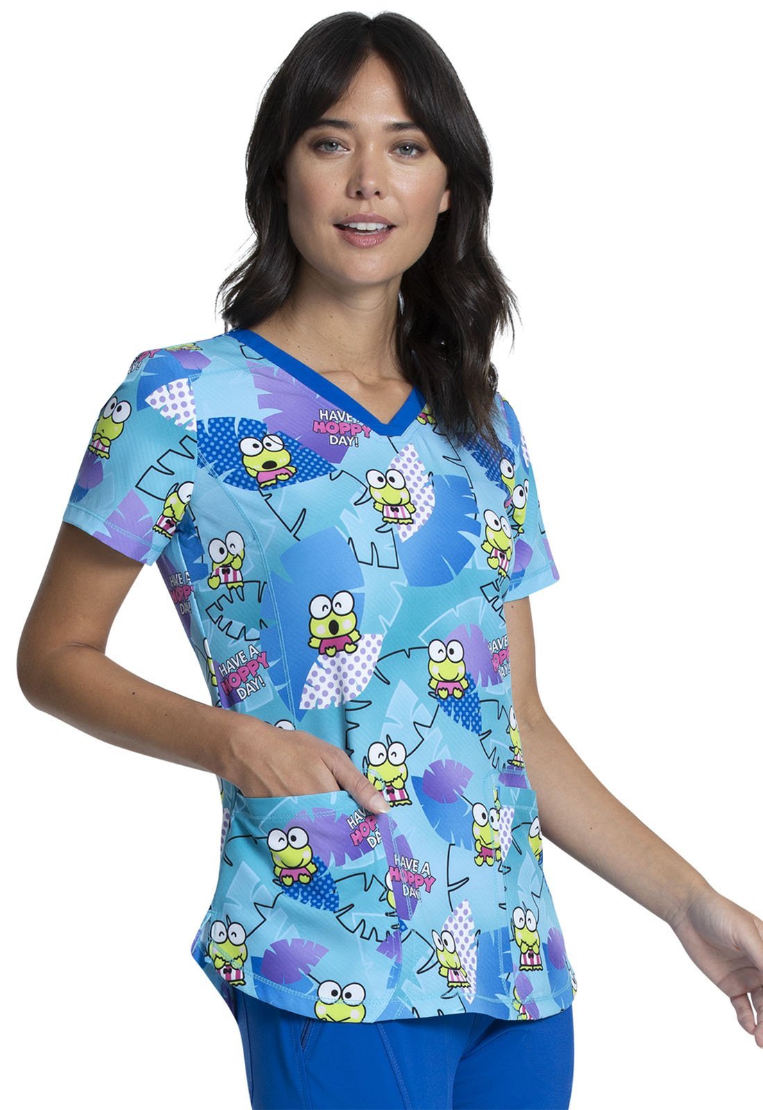 Keroppi Tooniforms Licensed Sanrio V Neck Medical Scrub Top TF751 KPPP - Scrubs Select