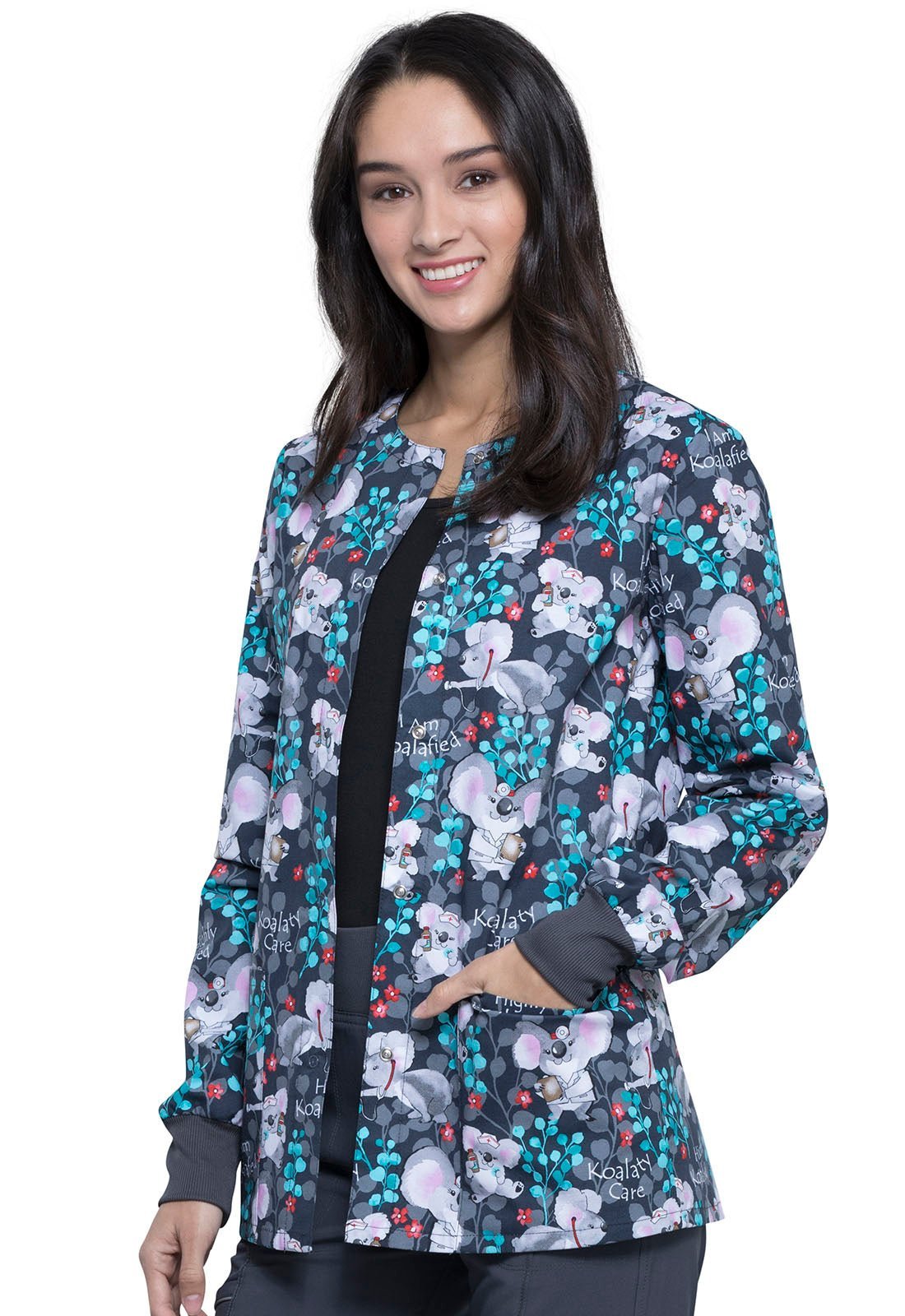 Koala Print Warm Up Scrub Jacket CK301 HIKO - Scrubs Select