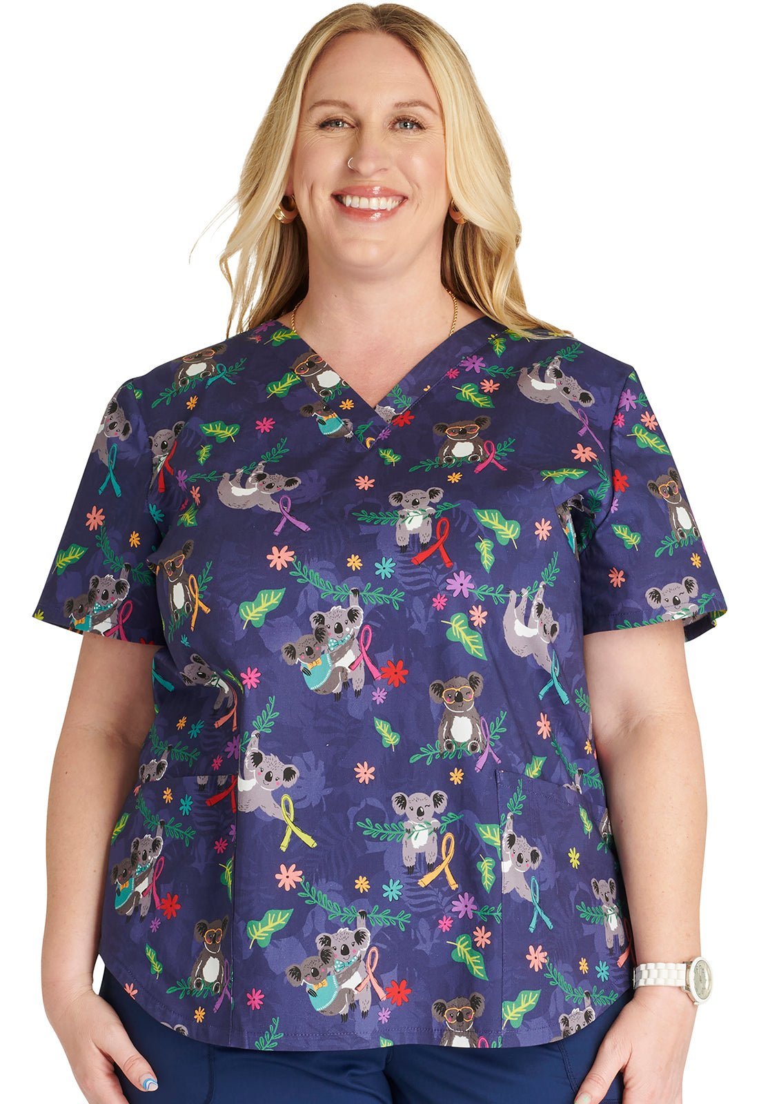 Koala's Care Cherokee Print All Awareness V Neck Scrub Top CK652 KLCR - Scrubs Select
