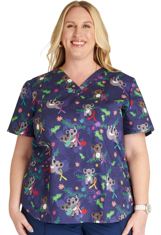 Koala's Care Cherokee Print All Awareness V Neck Scrub Top CK652 KLCR - Scrubs Select