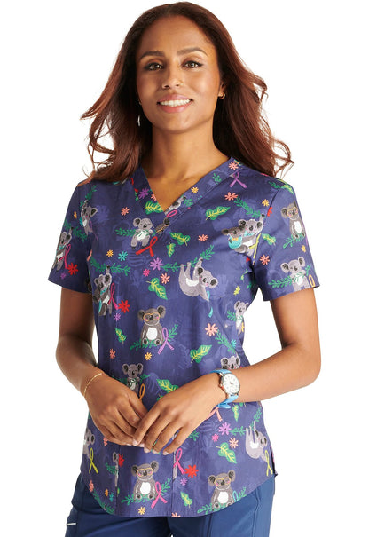 Koala's Care Cherokee Print All Awareness V Neck Scrub Top CK652 KLCR - Scrubs Select