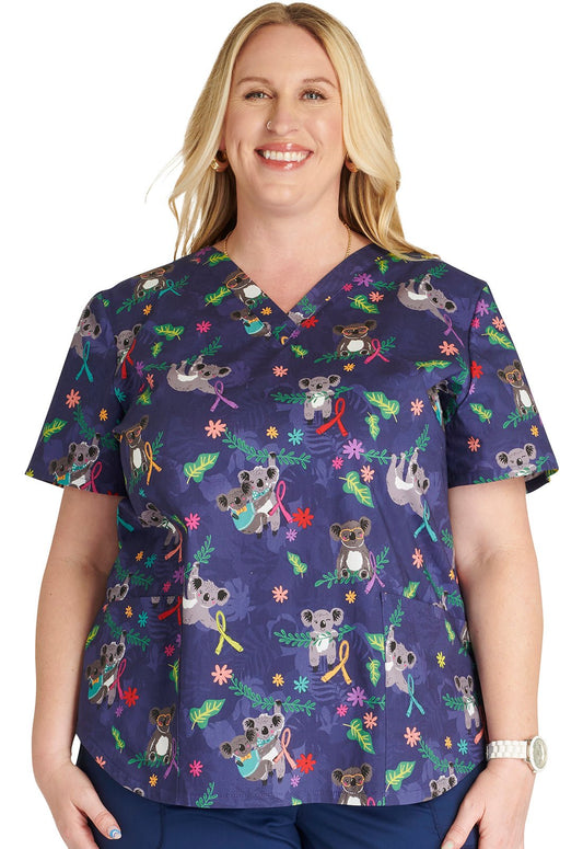 Koala's Care Cherokee Print All Awareness V Neck Scrub Top CK652 KLCR - Scrubs Select