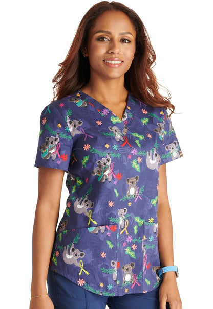 Koala's Care Cherokee Print All Awareness V Neck Scrub Top CK652 KLCR - Scrubs Select